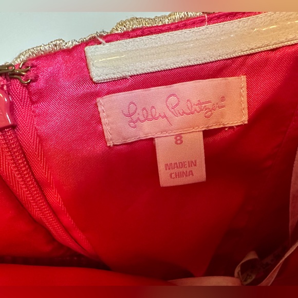 Lilly Pulitzer Jillie Pink Chiffon strapless Dress. Gold detail. Sz 8. NWT $328 - Picture 6 of 12